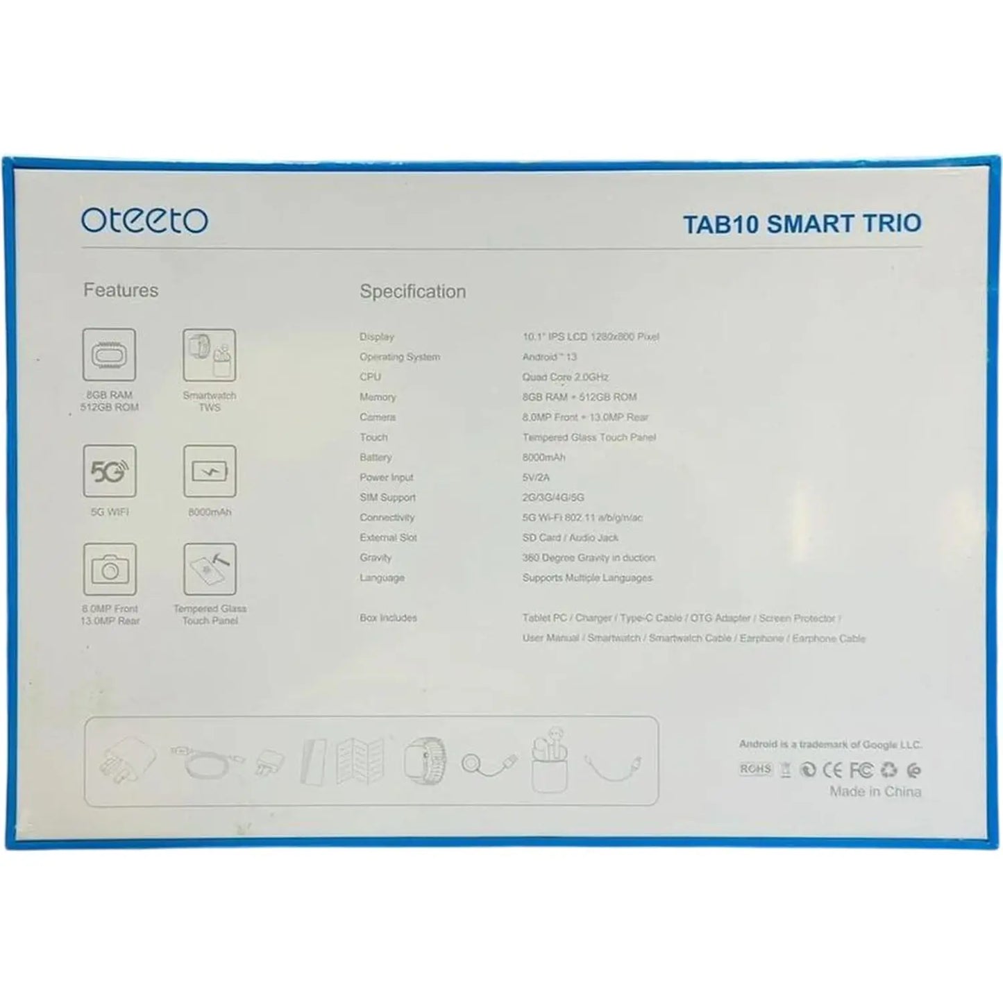 Oteeto TAB10 Smart Trio Tablet – WiFi+5G 512GB 8GB 10.1inch Grey