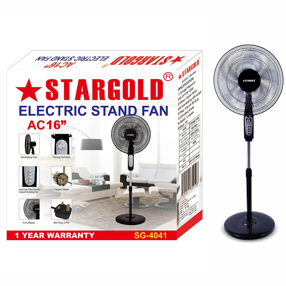 Stargold 16 Pedestal Fan Oscillating 60w Electric Stand Fan Sg-4041 White