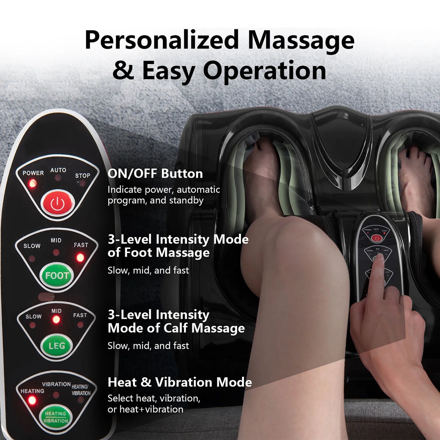 Foot & Calf Massager w/ Heat Vibration Deep Kneading Shiatsu Foot Massage Machine 80w