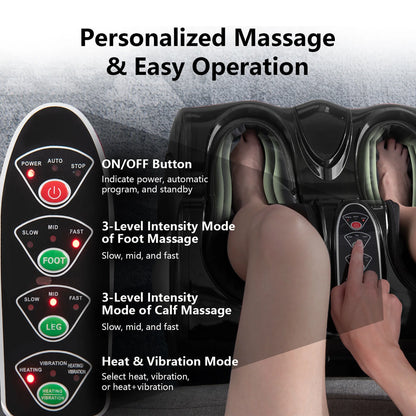 Foot & Calf Massager w/ Heat Vibration Deep Kneading Shiatsu Foot Massage Machine 80w