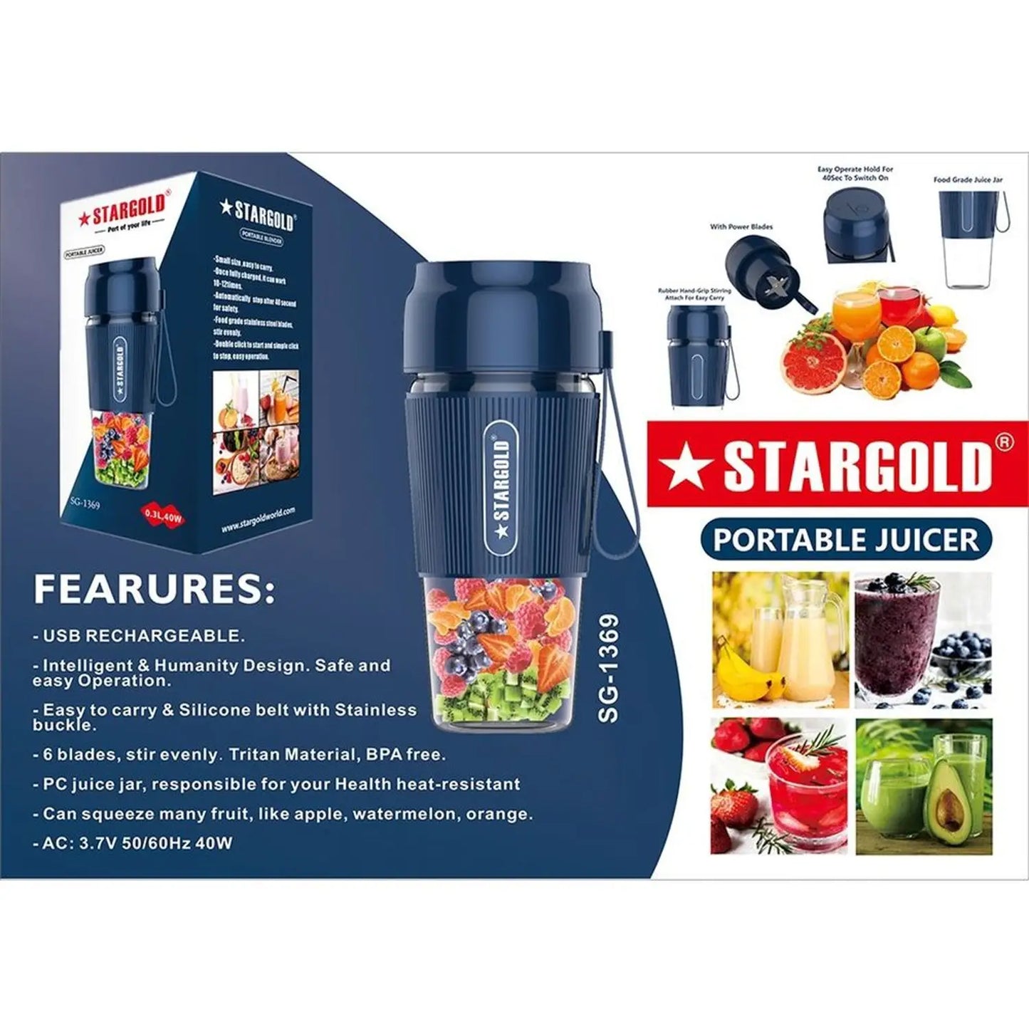 Stargold Mini Portable And Rechargeable Electric Juice Blender SG/1369