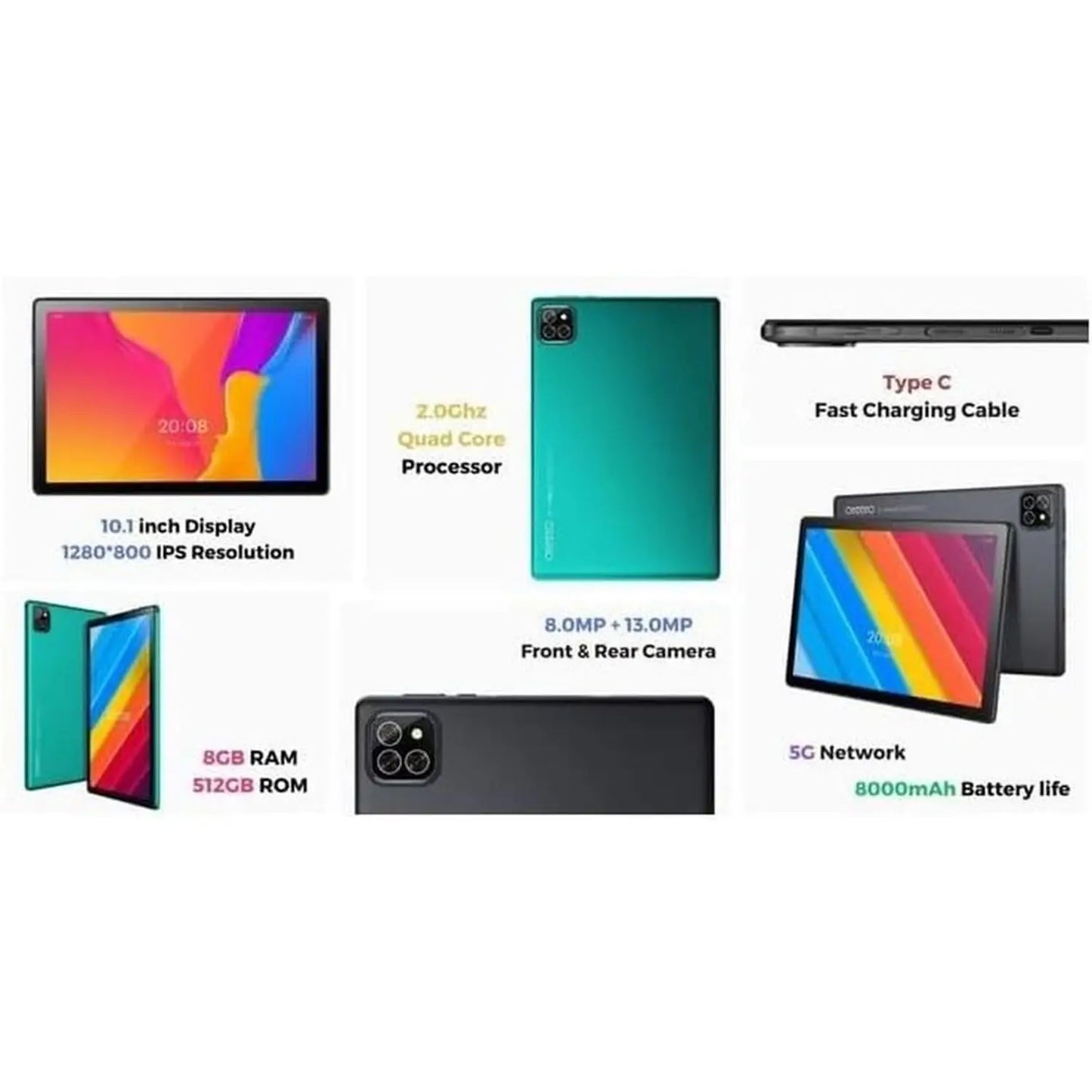 Oteeto TAB10 Smart Trio Tablet – WiFi+5G 512GB 8GB 10.1inch Grey