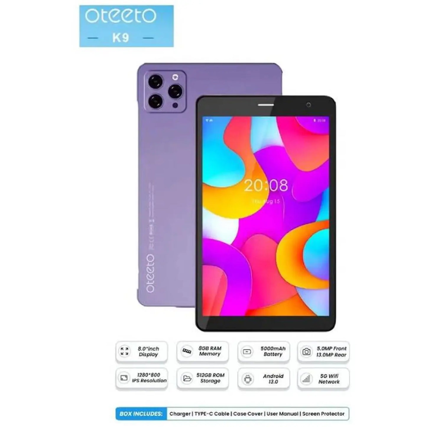 Oteeto K9 Tablet – WiFi+5G 512GB 8GB 8inch