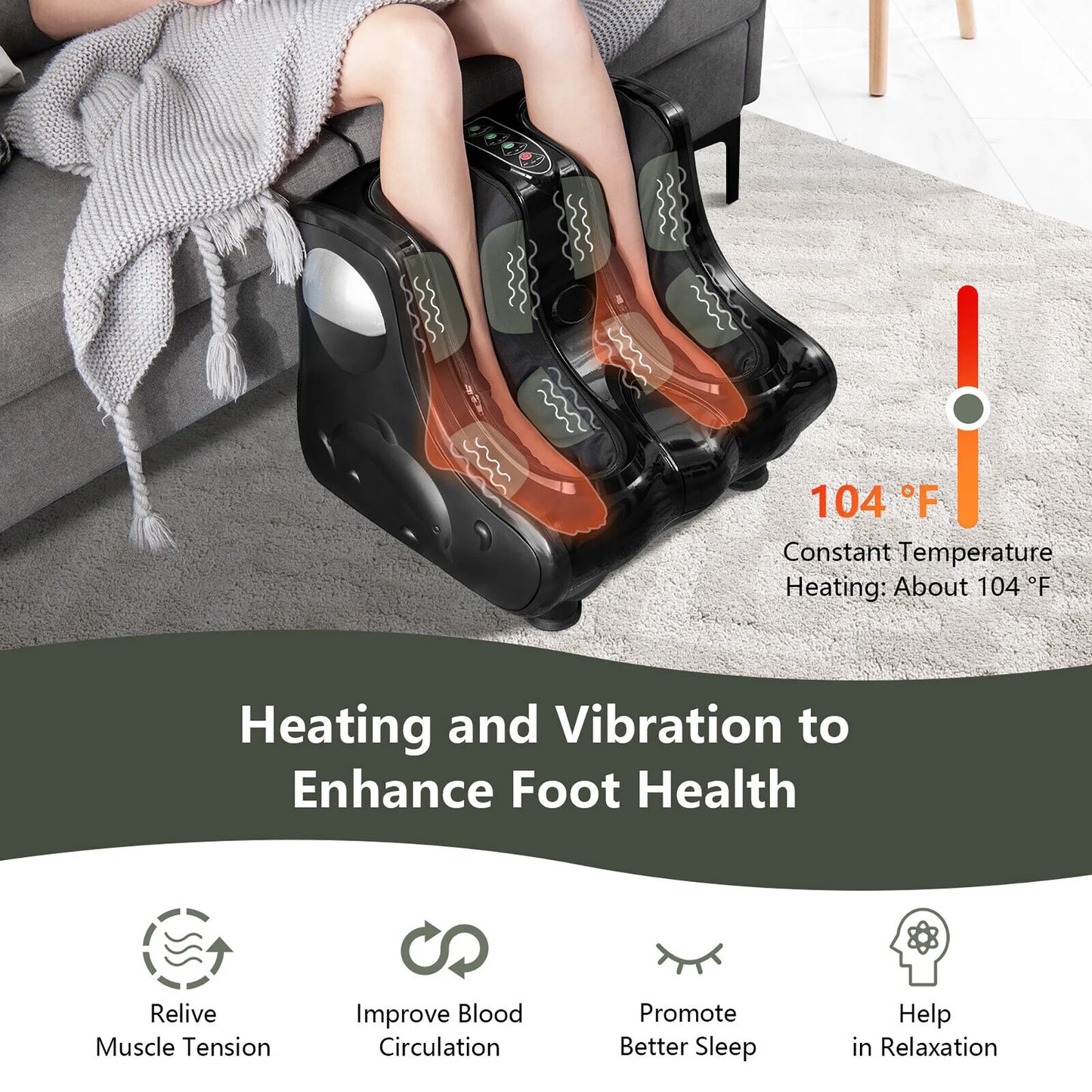 Foot & Calf Massager w/ Heat Vibration Deep Kneading Shiatsu Foot Massage Machine 80w